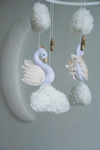 Swan Baby Mobile – Handmade Neutral Crib Mobile with Clouds and Moon, Elegant Nursery Decor