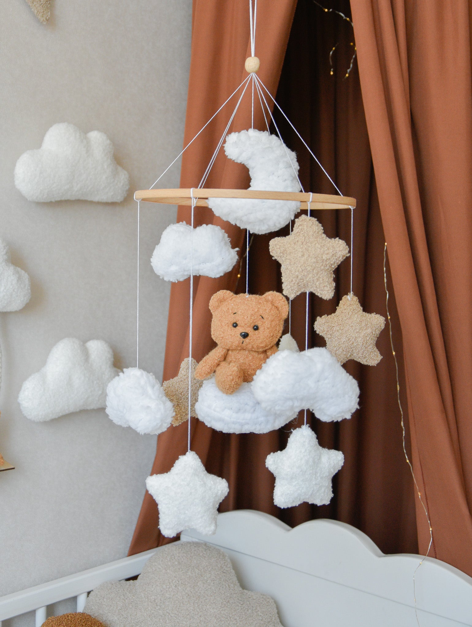 Teddy Bear sitting on the cloud baby mobile