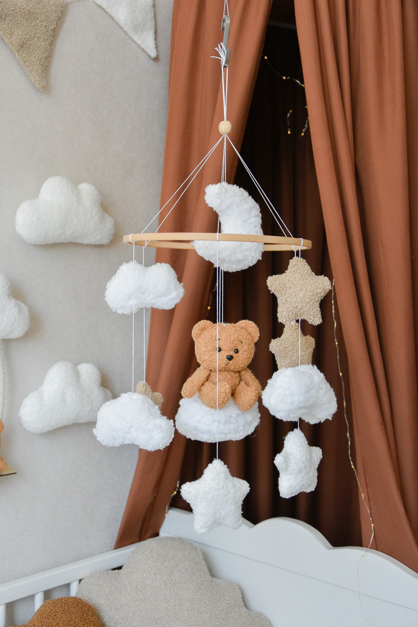 Teddy Bear sitting on the cloud baby mobile