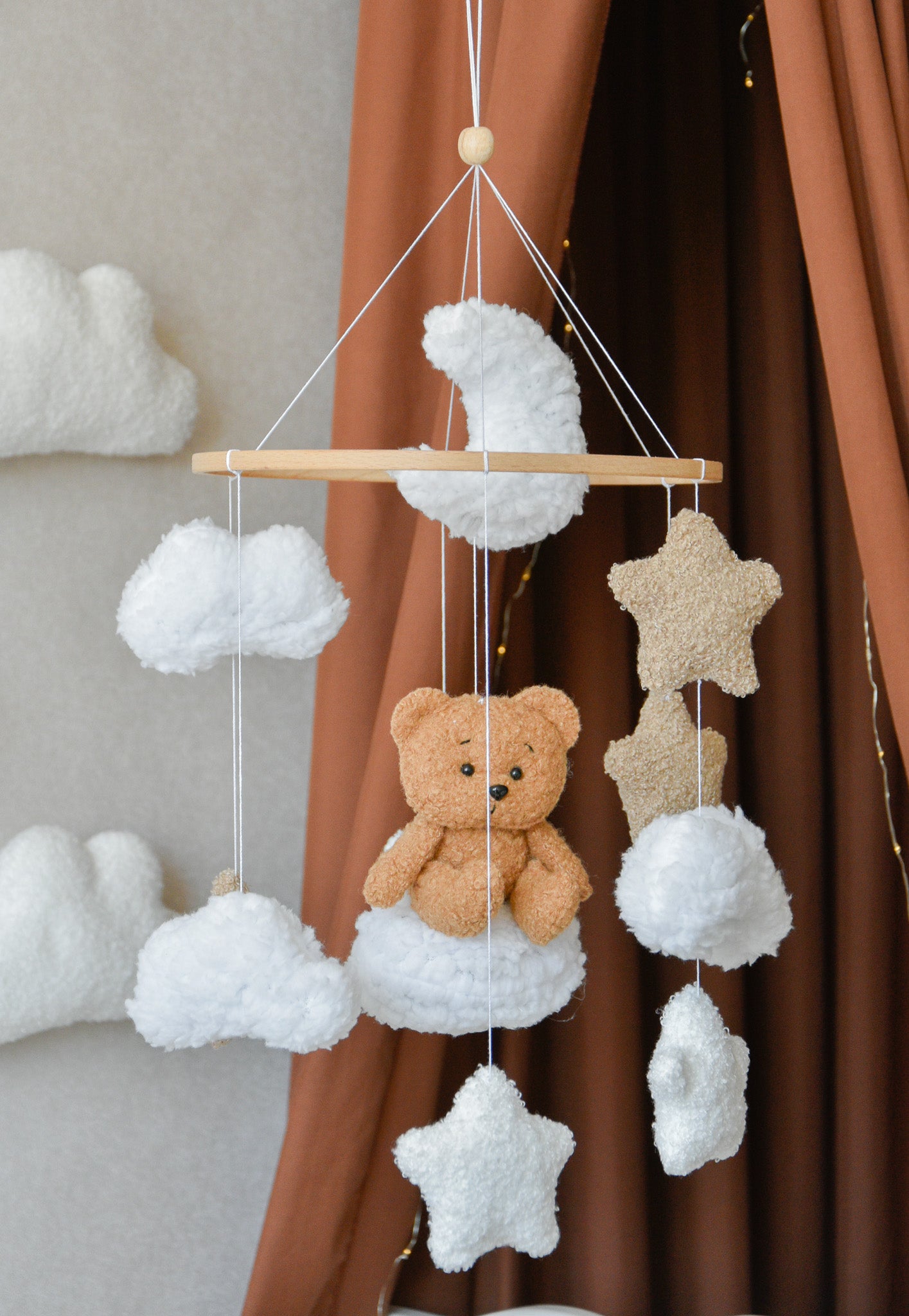 Teddy Bear sitting on the cloud baby mobile
