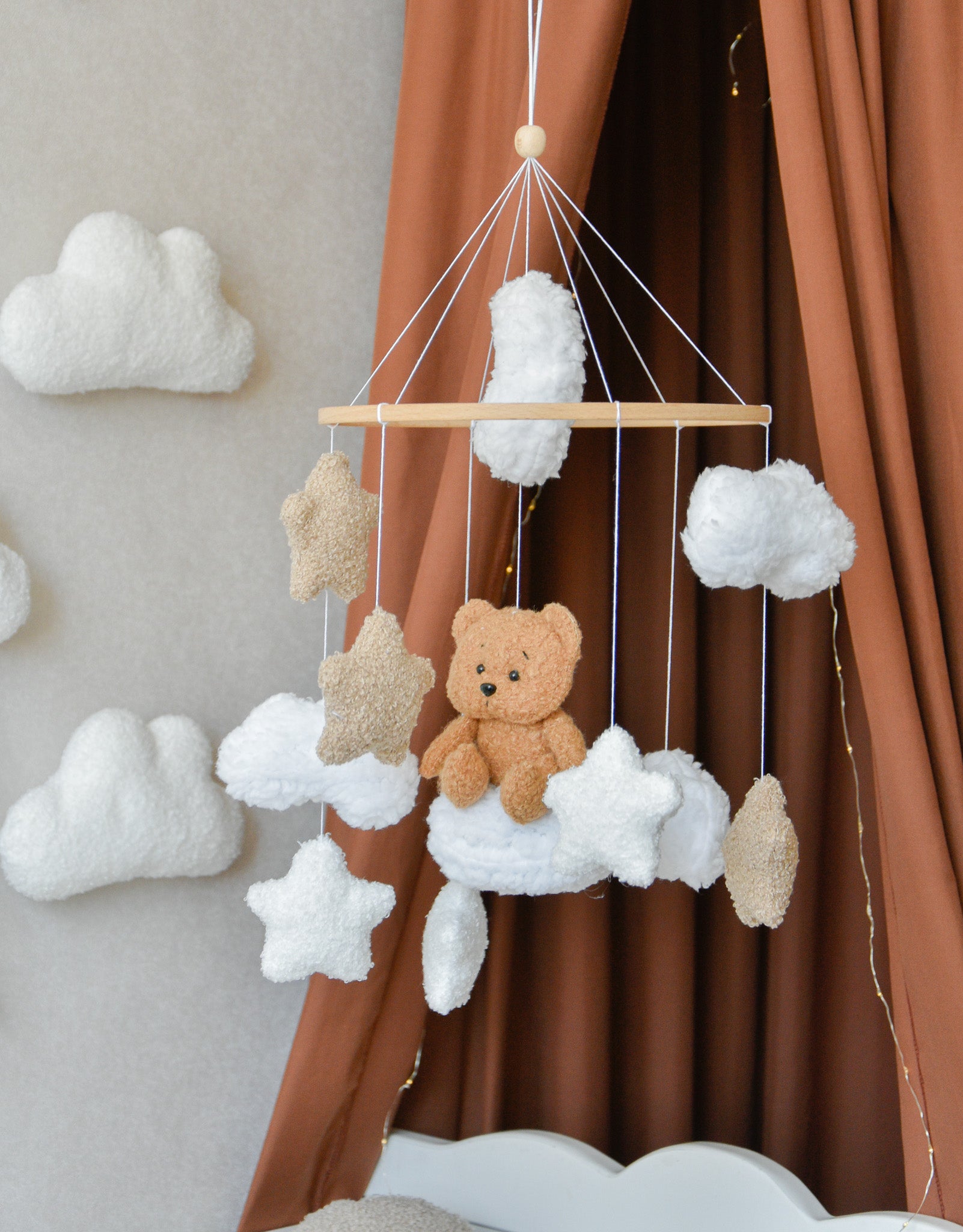Teddy Bear sitting on the cloud baby mobile