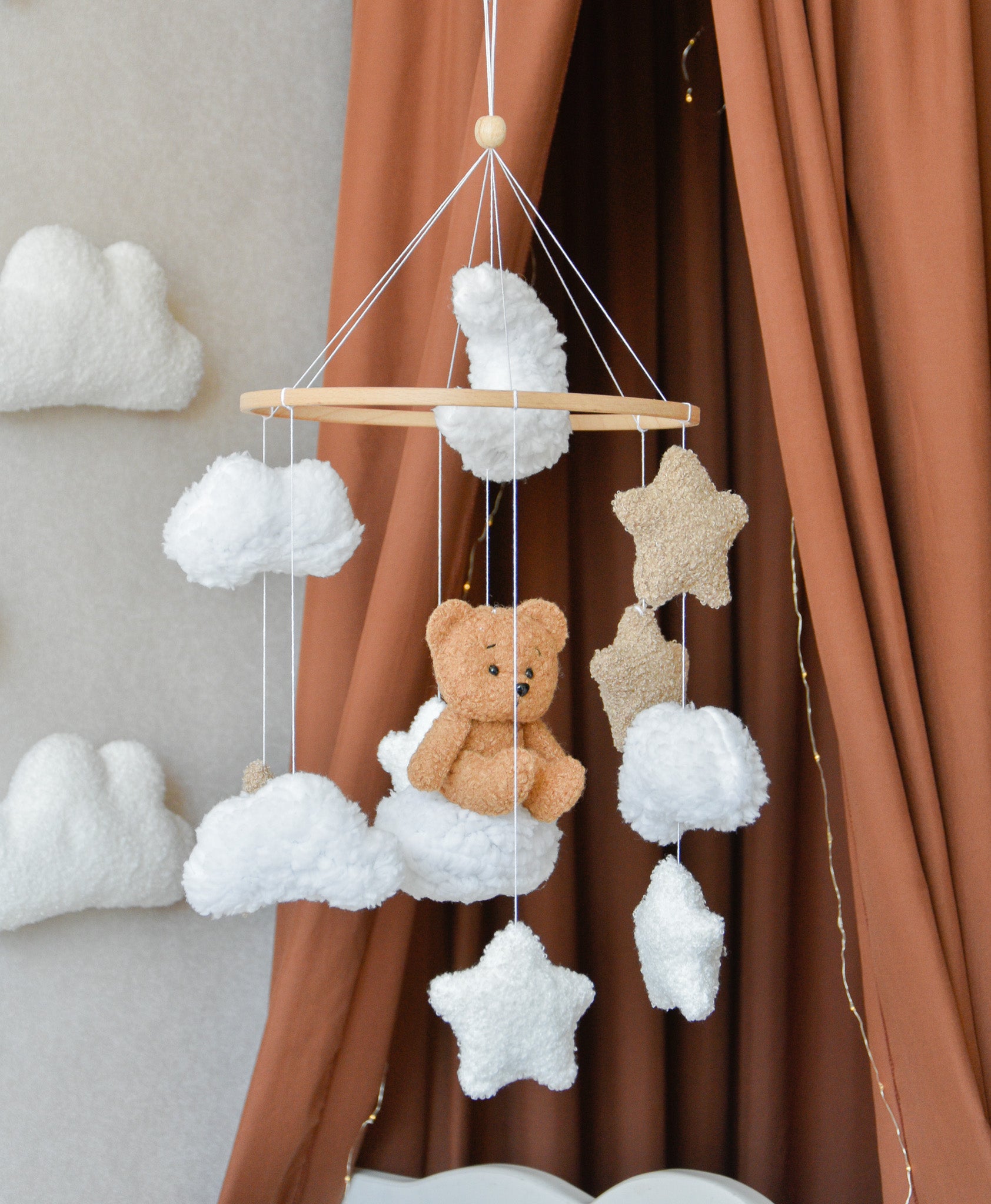 Teddy Bear sitting on the cloud baby mobile