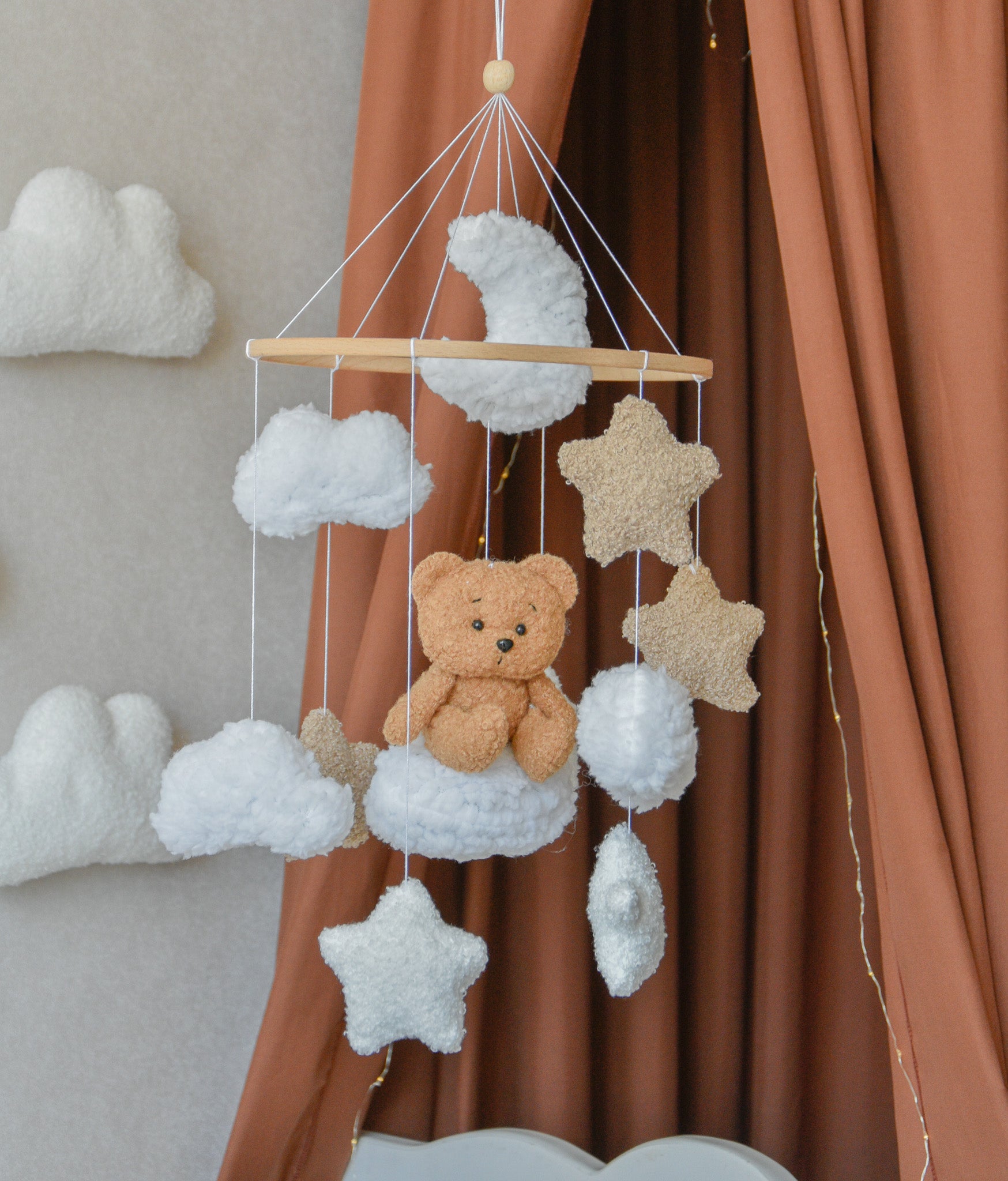 Teddy Bear sitting on the cloud baby mobile