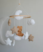 Teddy bear sitting on the cloud baby mobile