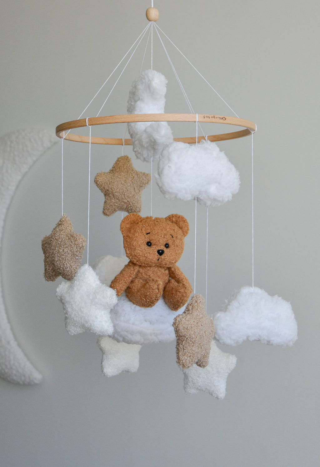 Teddy bear sitting on the cloud baby mobile