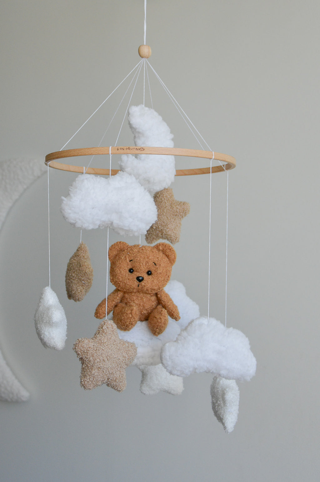 Teddy bear sitting on the cloud baby mobile