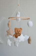 Teddy bear sitting on the cloud baby mobile