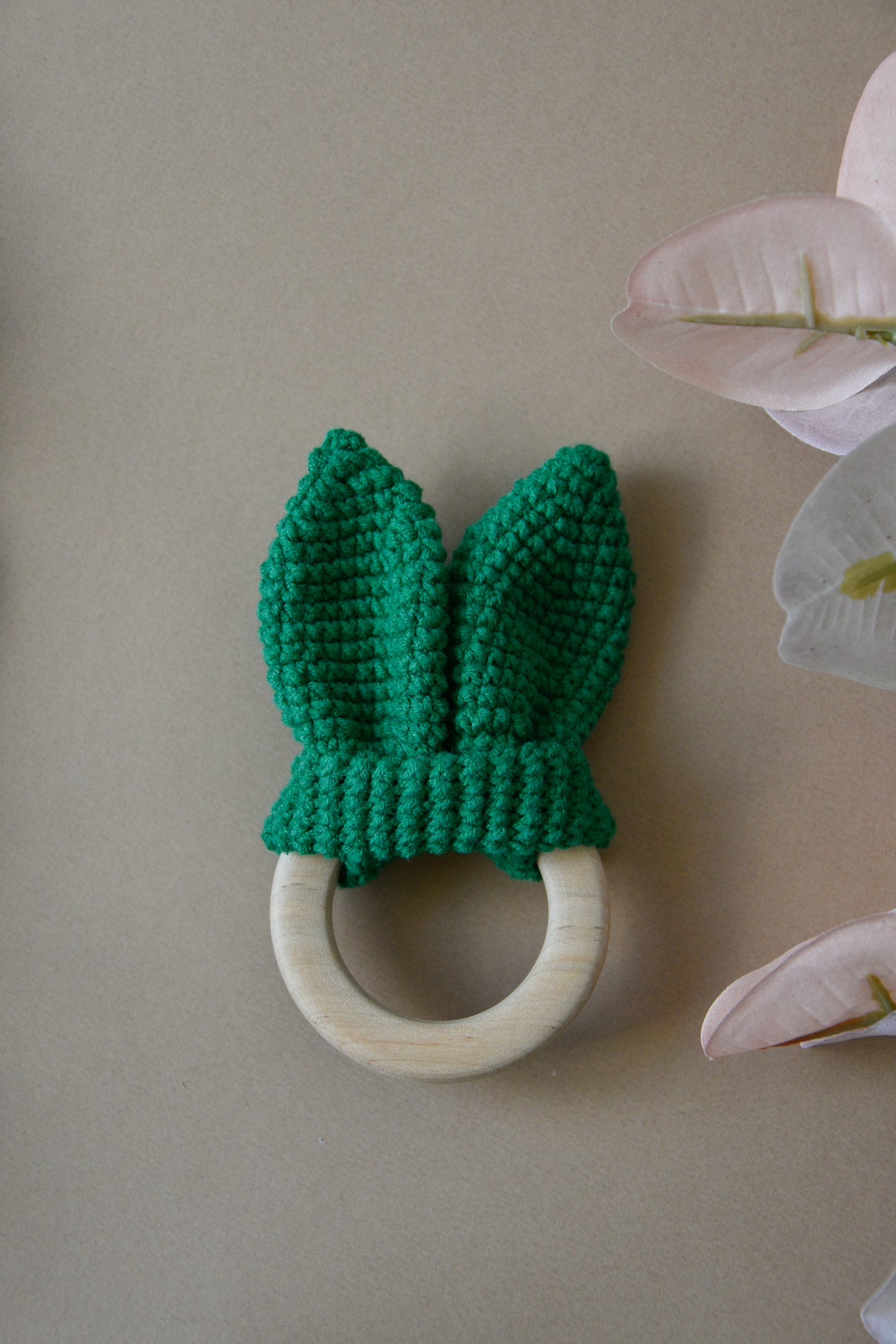 Crochet Wooden Baby Teether Bunny Ears