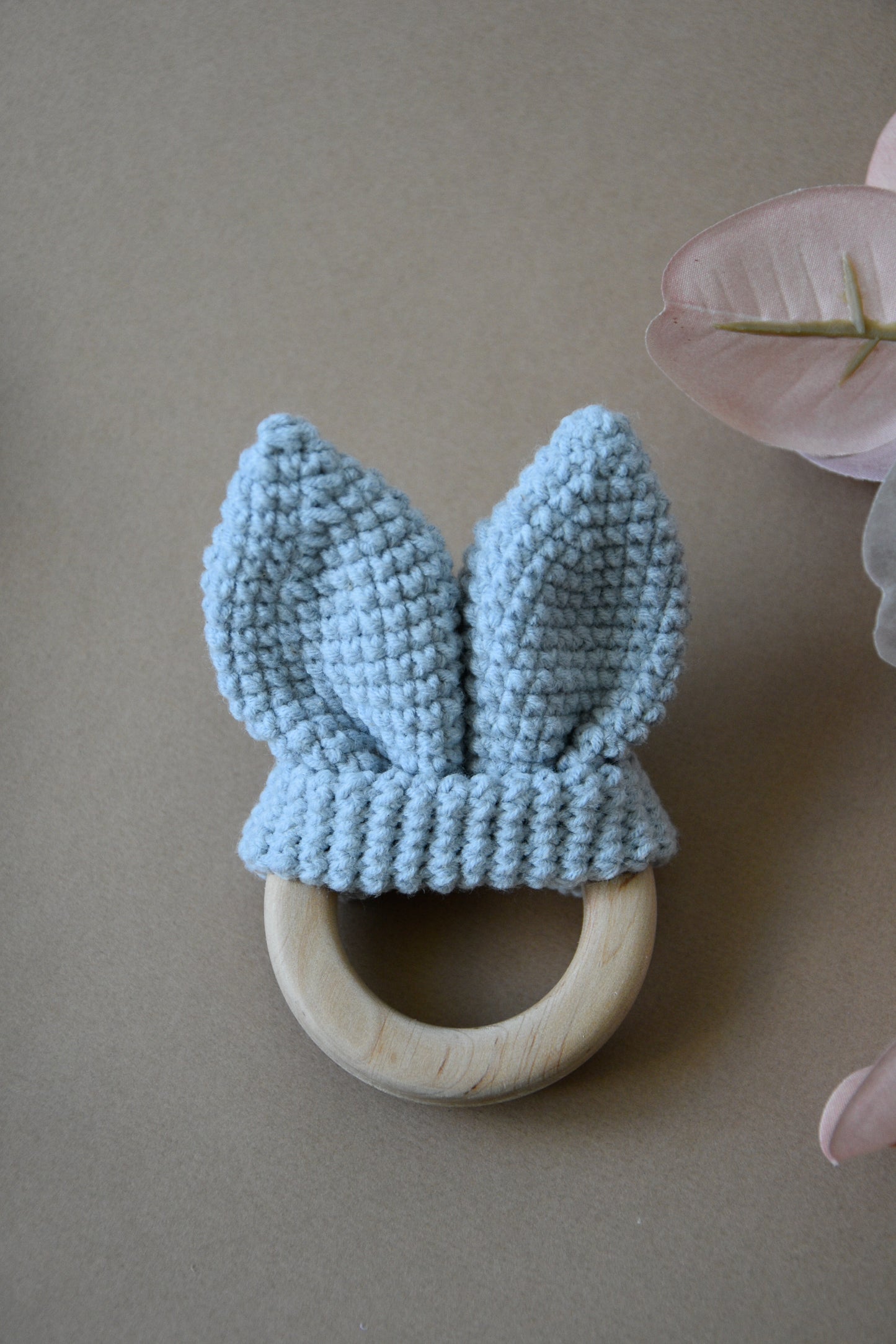 Crochet Wooden Baby Teether Bunny Ears