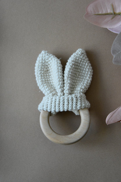 Crochet Wooden Baby Teether Bunny Ears