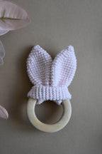 Crochet Wooden Baby Teether Bunny Ears - Minidreams Decor