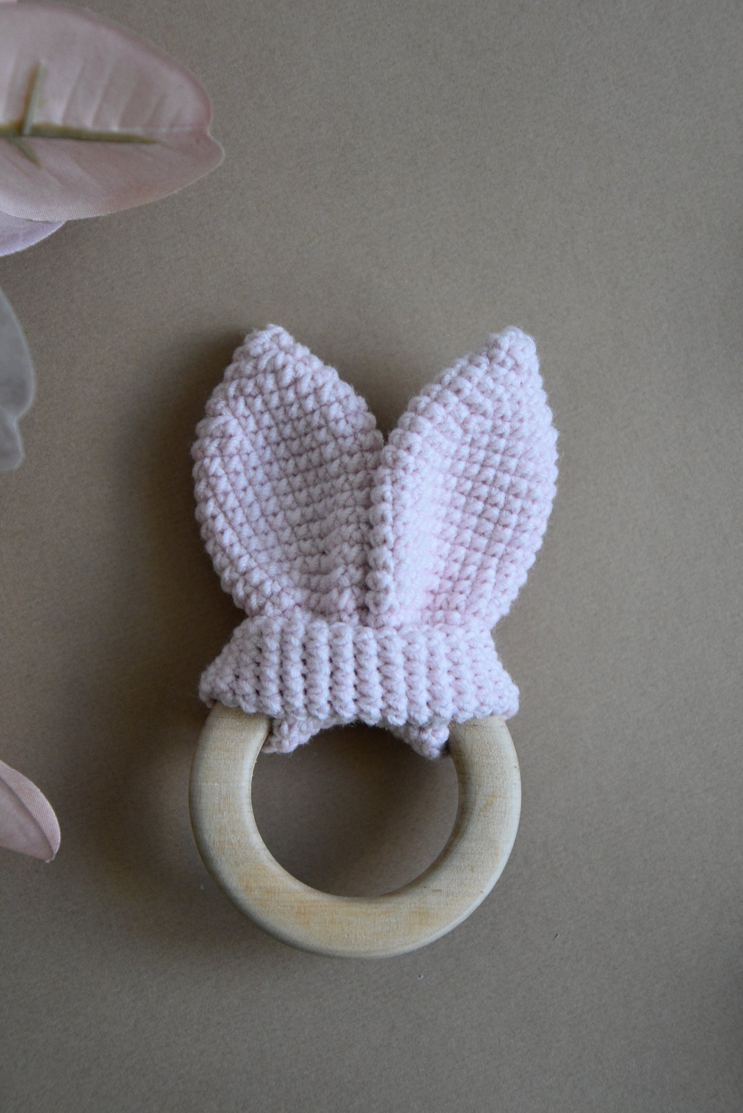 Crochet Wooden Baby Teether Bunny Ears