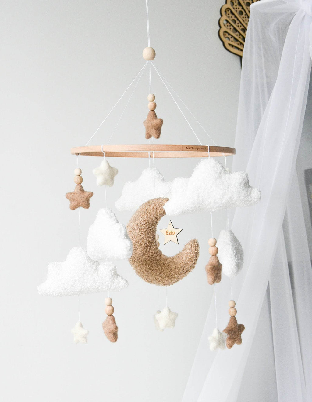 Boucle clouds and moon baby nursery mobile - Minidreams Decor