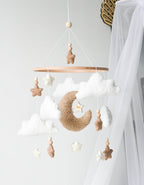 Boucle clouds and moon baby nursery mobile - Minidreams Decor