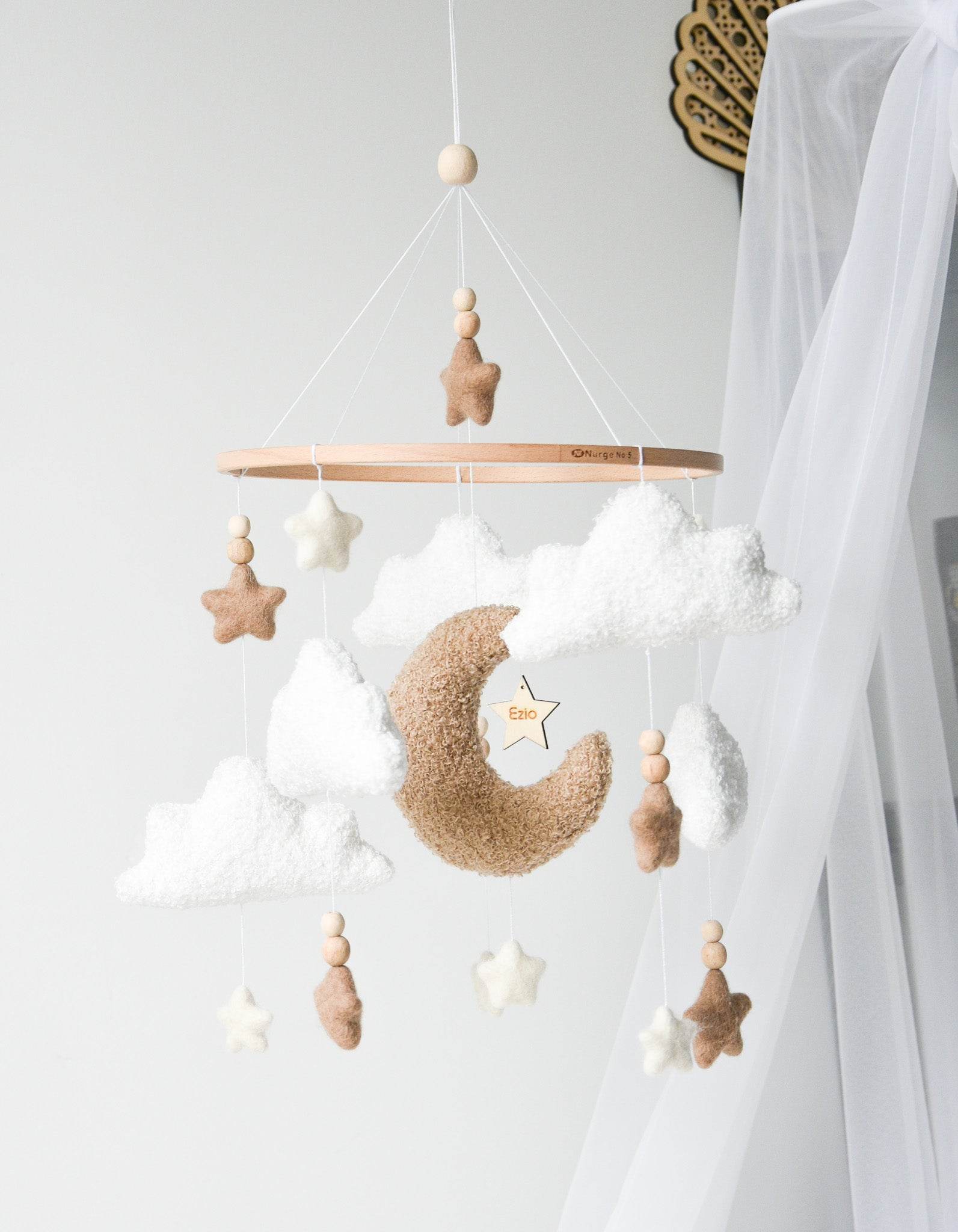 Boucle clouds and moon baby nursery mobile - Minidreams Decor