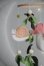 Woodland Fairy Forest Themed Baby crib Mobile, snail nursery, ladybug floral decor - Minidreams Decor