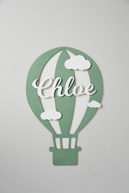 Personalized Hot Air Balloon Wooden Name Sign for Nursery