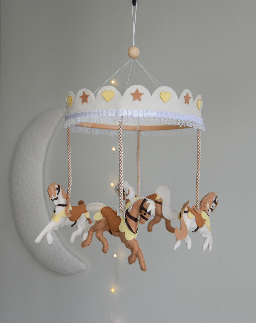 Vintage Horse Carousel Baby Mobile – Handmade Felt Crib Mobile