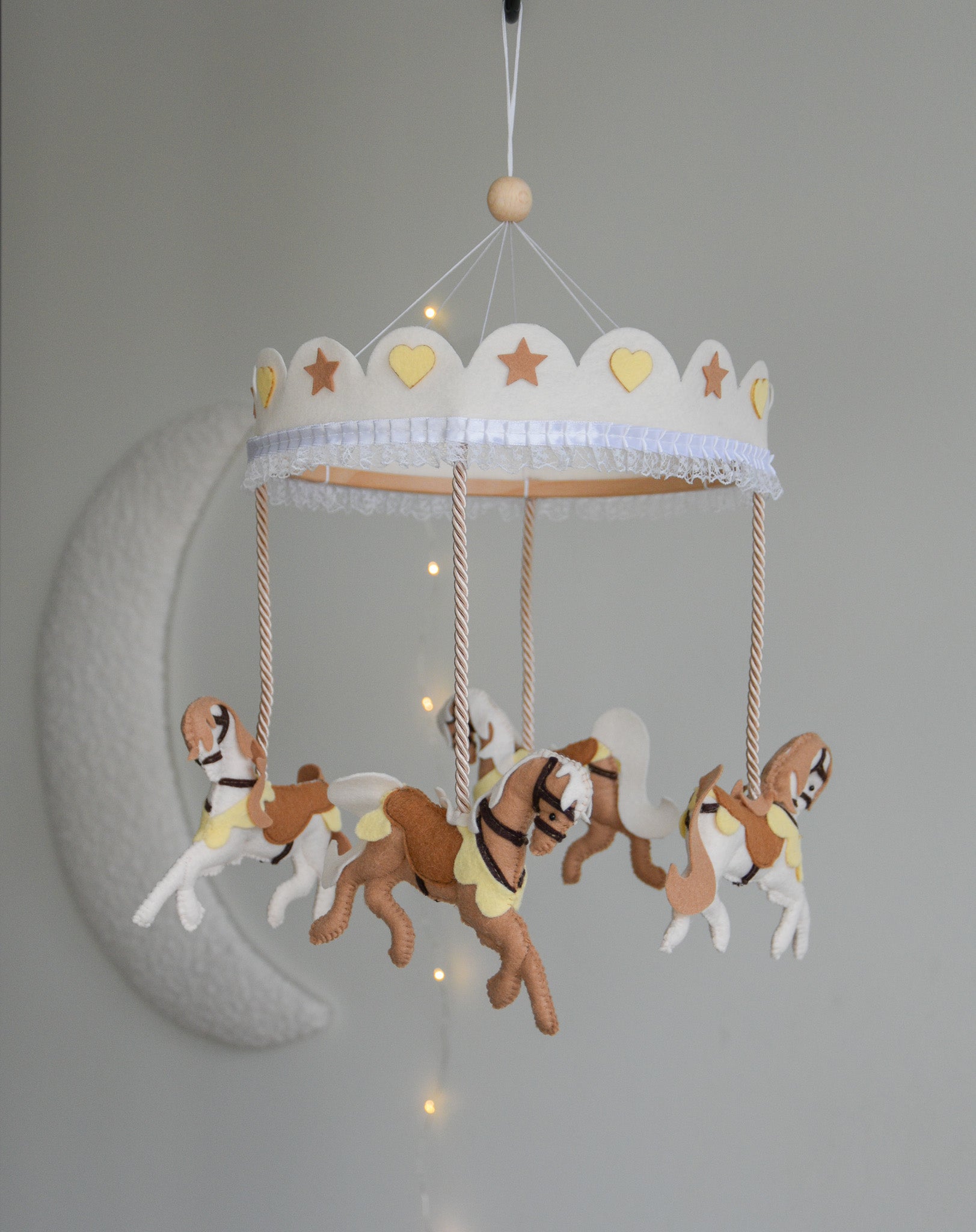 Vintage Horse Carousel Baby Mobile – Handmade Felt Crib Mobile