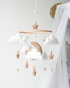 Boucle clouds and moon baby nursery mobile - Minidreams Decor