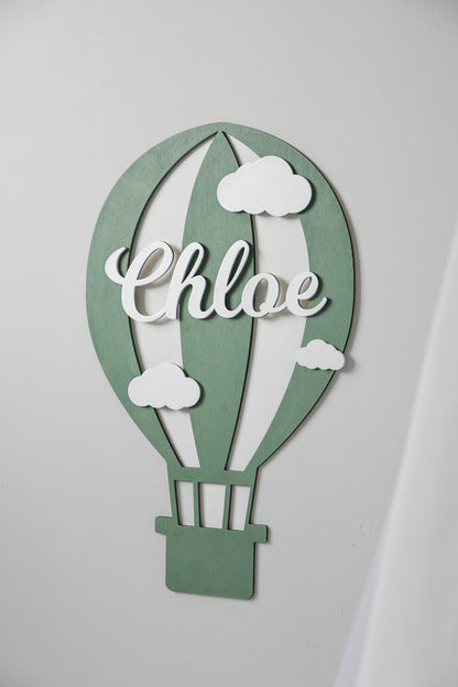 Personalized Hot Air Balloon Wooden Name Sign for Nursery