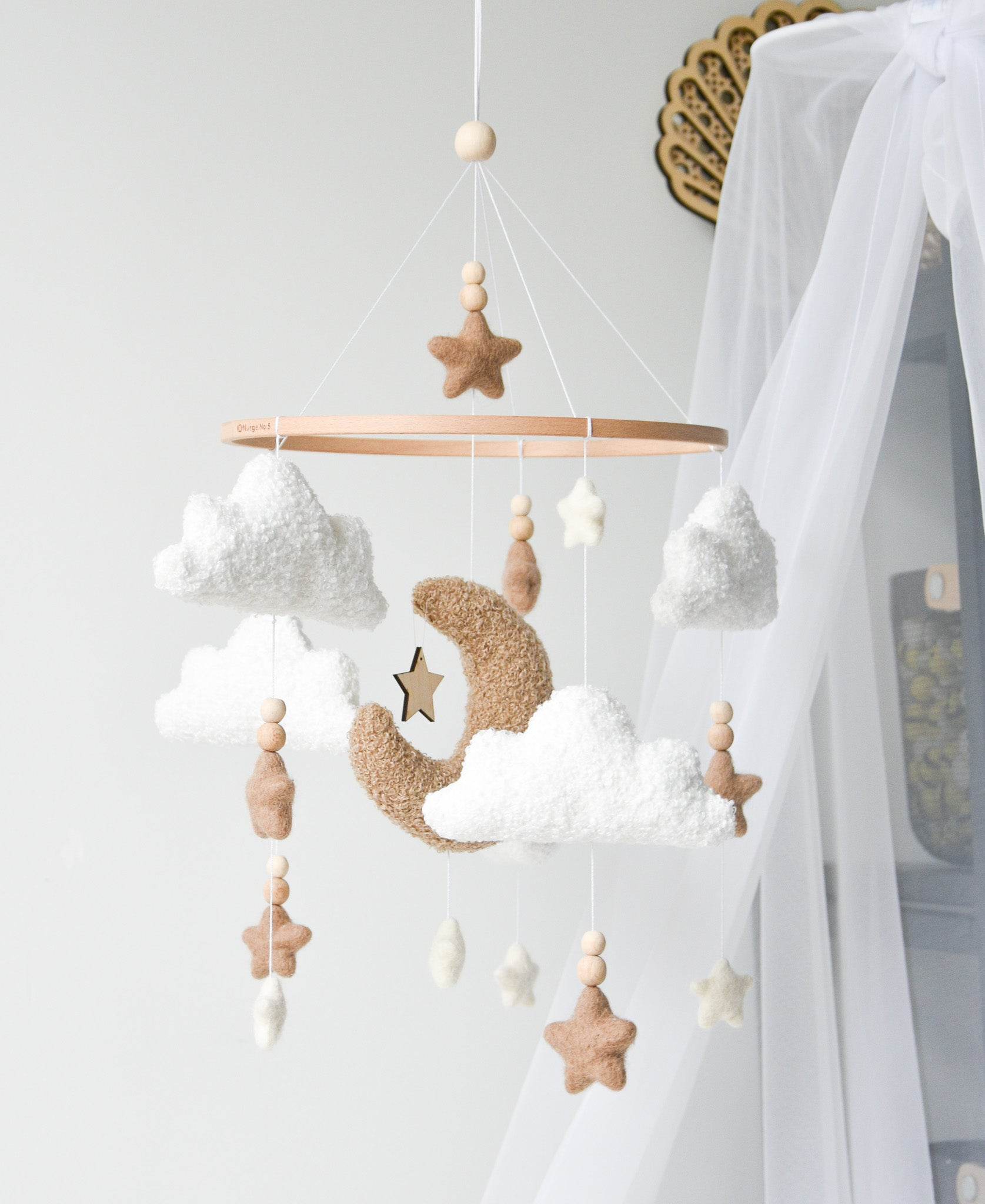 Boucle clouds and moon baby nursery mobile - Minidreams Decor