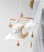 Boucle clouds and moon baby nursery mobile - Minidreams Decor