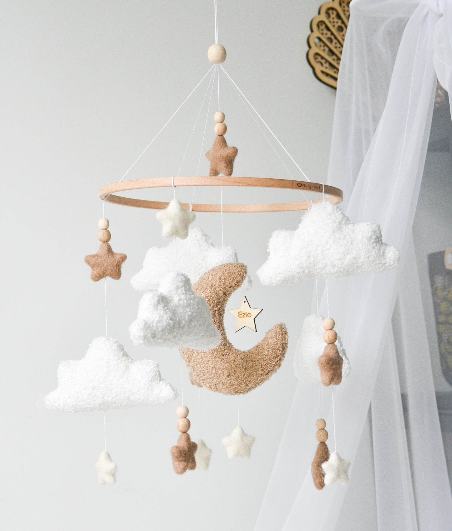 Boucle clouds and moon baby nursery mobile - Minidreams Decor