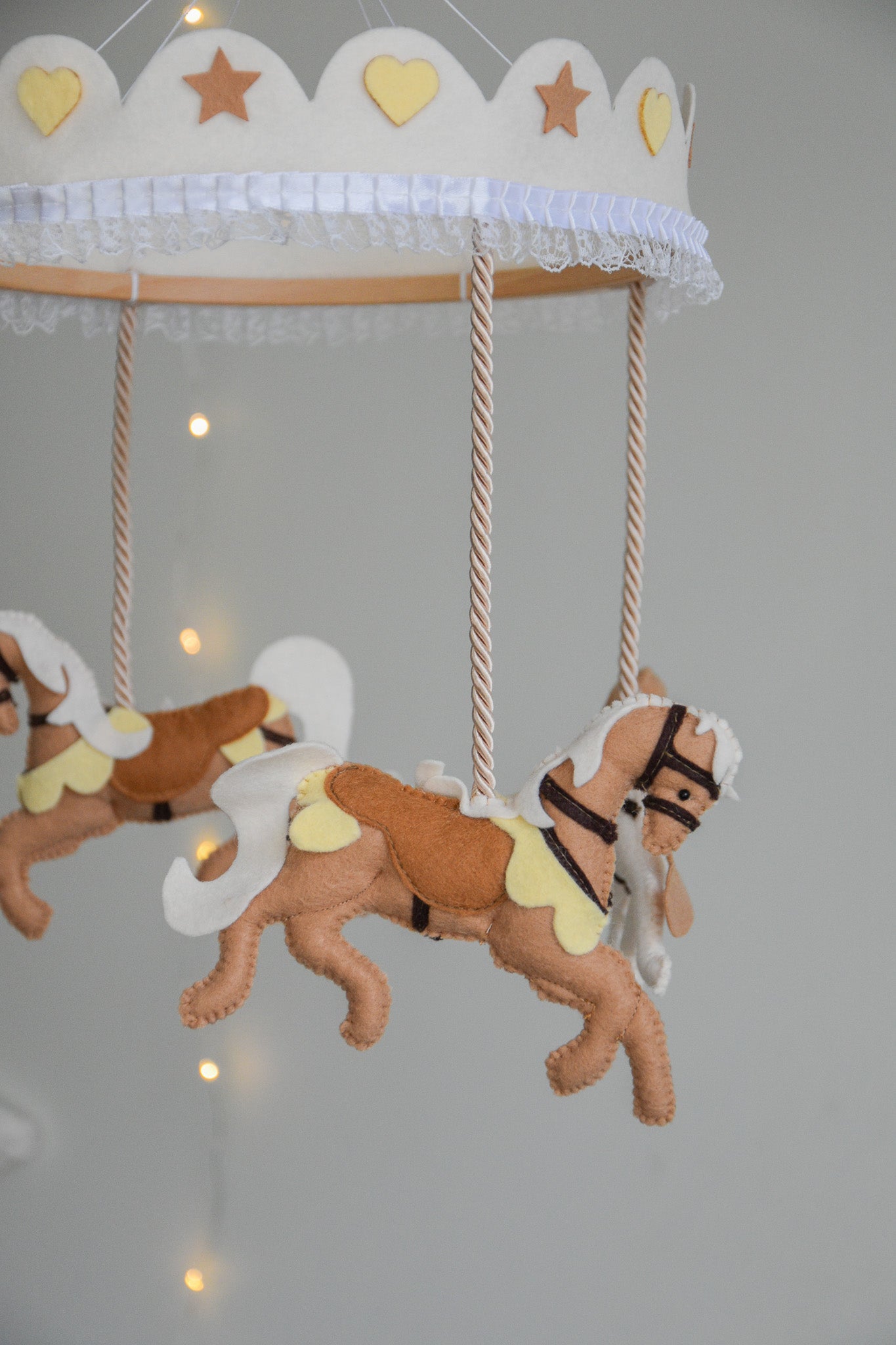 Vintage Horse Carousel Baby Mobile – Handmade Felt Crib Mobile