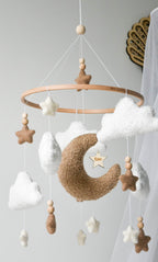 Boucle clouds and moon baby nursery mobile - Minidreams Decor