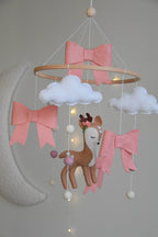 Cute Deer cloud and pink bows themed Baby crib Mobile - Minidreams Decor