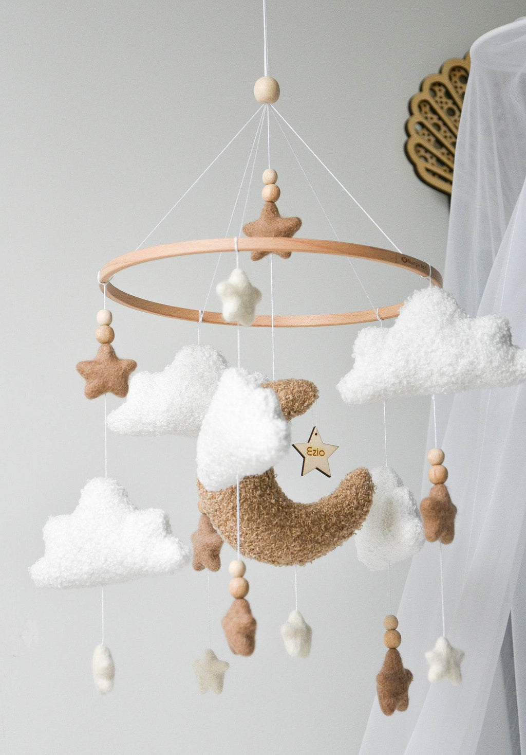 Boucle clouds and moon baby nursery mobile - Minidreams Decor