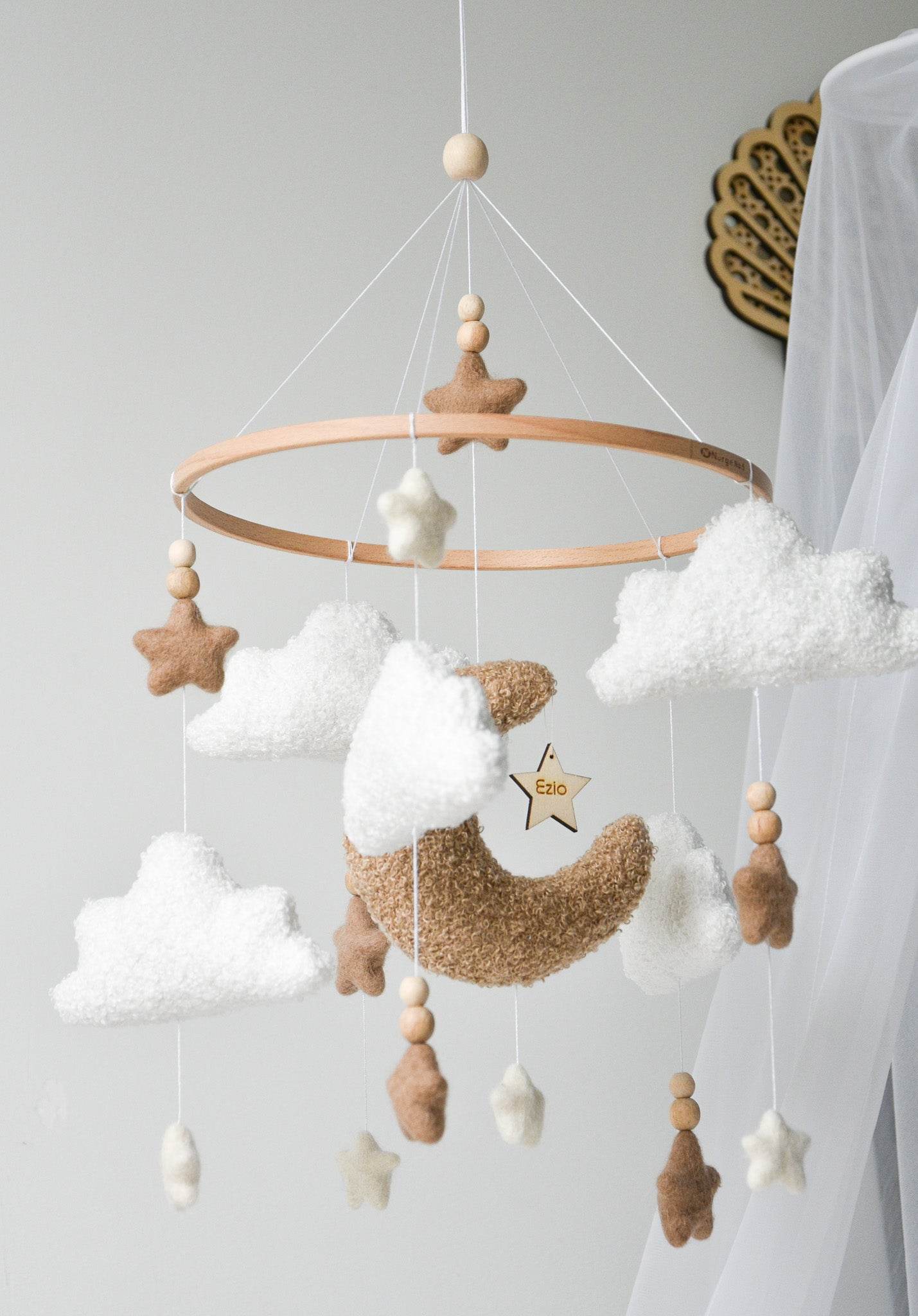 Boucle clouds and moon baby nursery mobile - Minidreams Decor