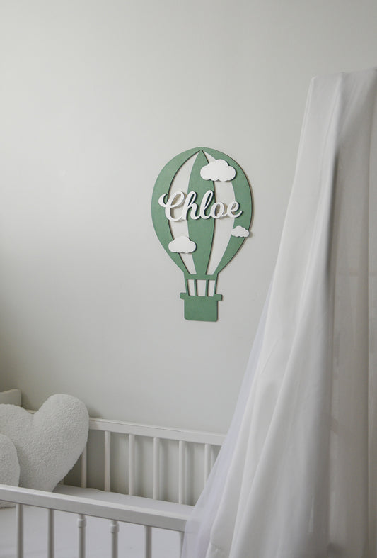 Personalized Hot Air Balloon Wooden Name Sign for Nursery