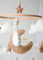 Boucle clouds and moon baby nursery mobile - Minidreams Decor