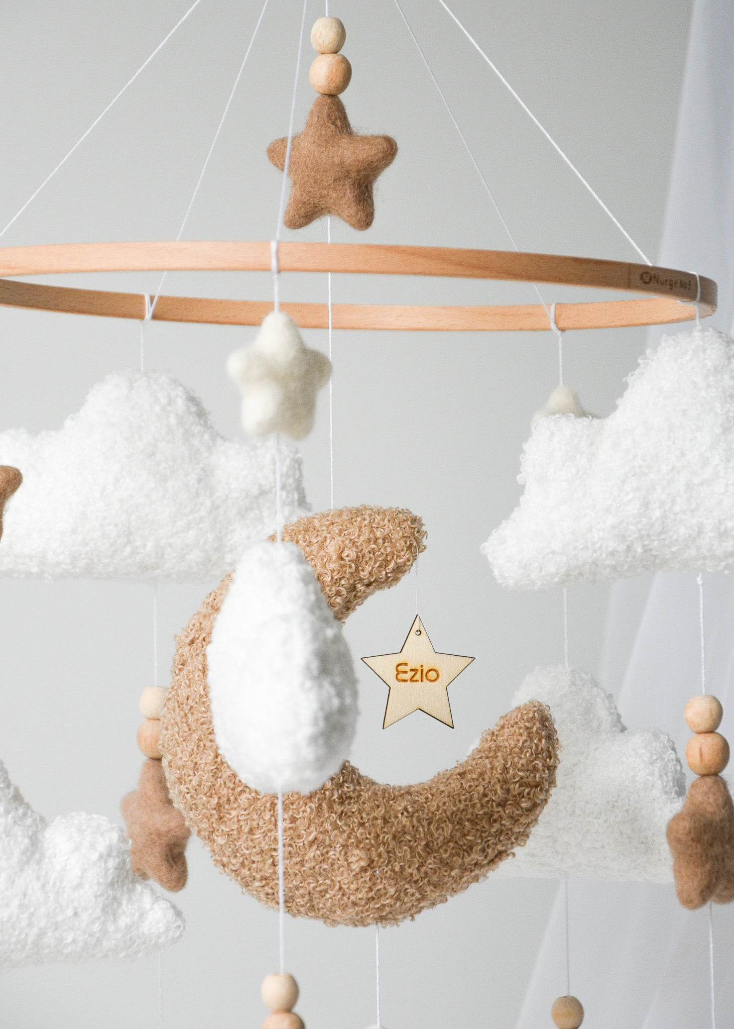 Boucle clouds and moon baby nursery mobile - Minidreams Decor