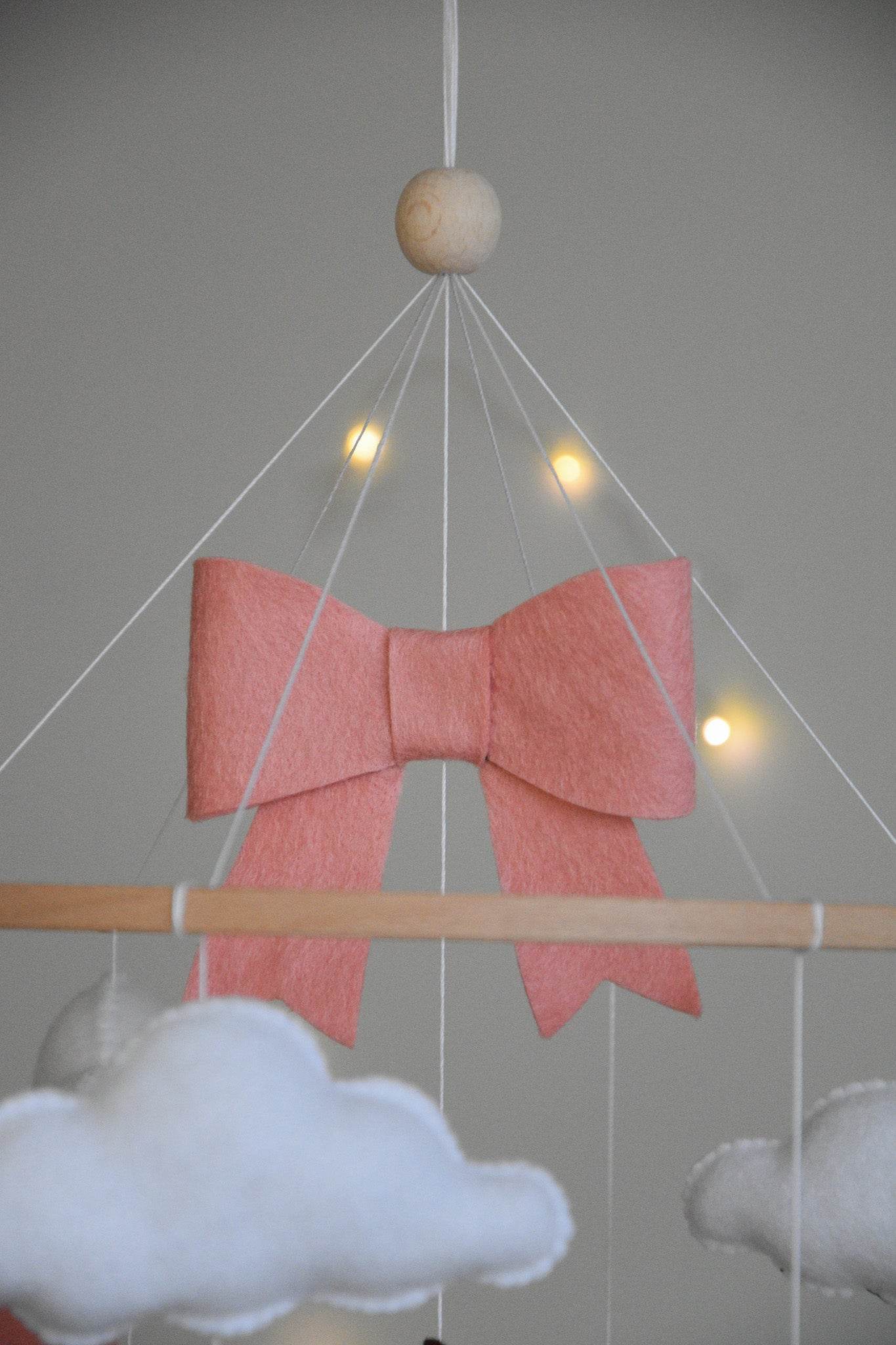 Cute Deer cloud and pink bows themed Baby crib Mobile - Minidreams Decor