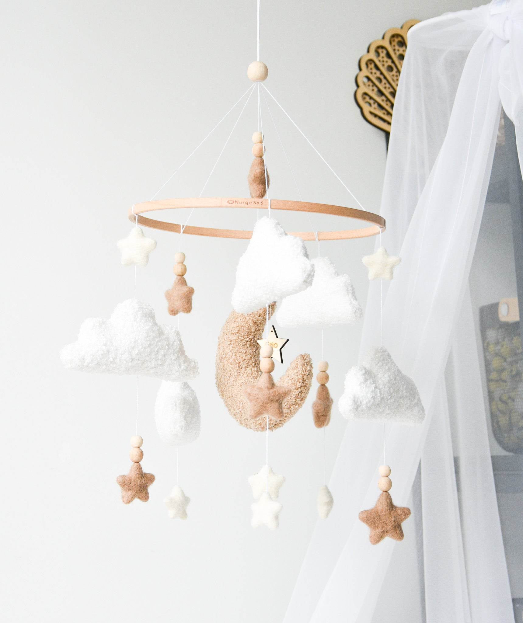 Boucle clouds and moon baby nursery mobile - Minidreams Decor
