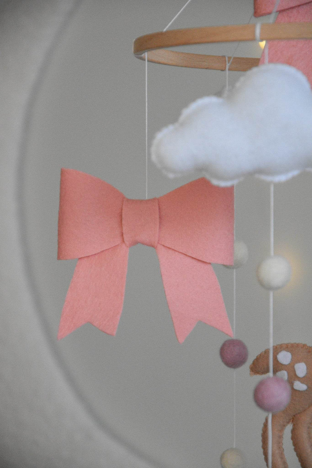 Cute Deer cloud and pink bows themed Baby crib Mobile - Minidreams Decor