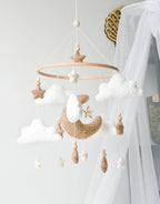 Boucle clouds and moon baby nursery mobile - Minidreams Decor