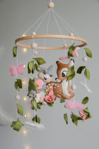 Bambi and Thumper Woodland  Baby Crib Mobile - Forest Floral Themed Nursery Decor