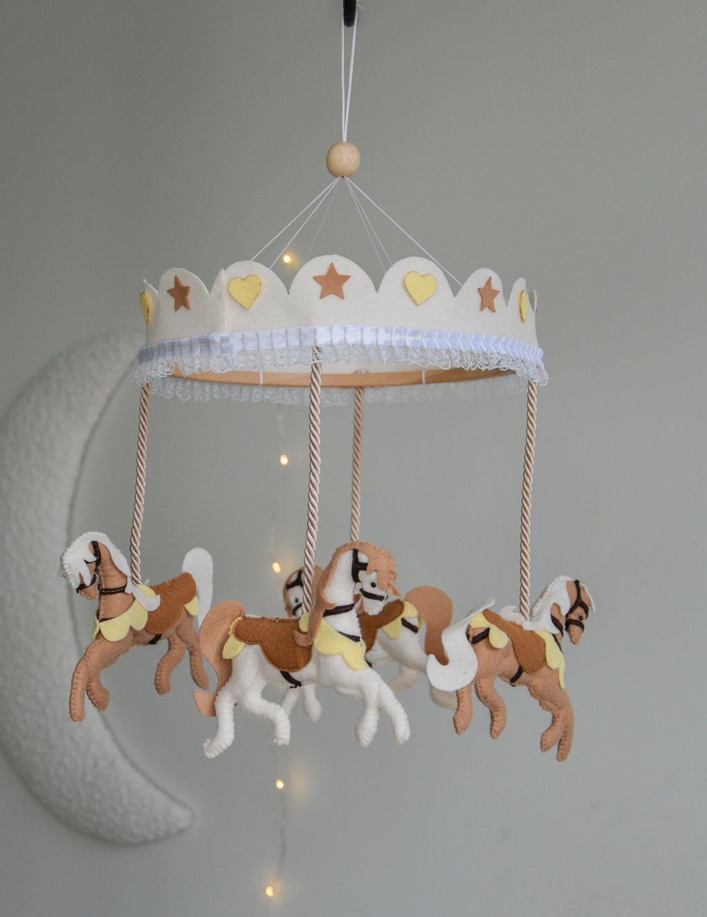 Vintage Horse Carousel Baby Mobile – Handmade Felt Crib Mobile