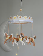 Vintage Horse Carousel Baby Mobile – Handmade Felt Crib Mobile
