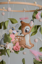 Bambi and Thumper Woodland  Baby Crib Mobile - Forest Floral Themed Nursery Decor