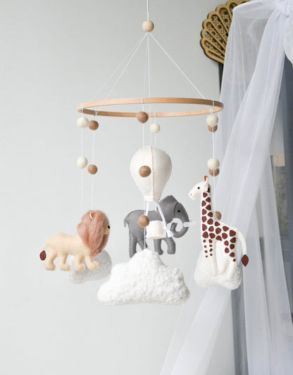 Safari-Themed Boucle handmade Baby crib Mobile - Minidreams Decor