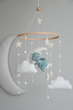 Dragon Boucle clouds and moon baby nursery mobile - Minidreams Decor