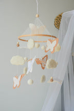 Fluffy felt clouds and butterflys handmade baby nursery mobile - Minidreams Decor