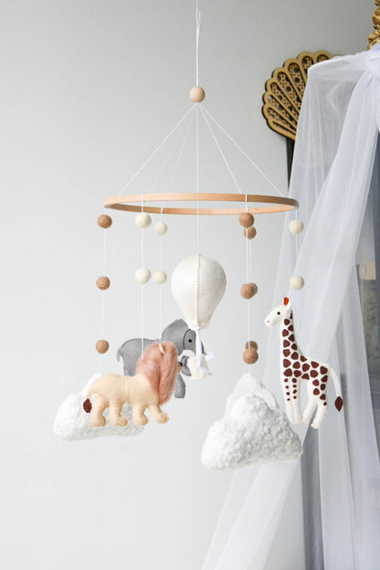 Safari-Themed Boucle handmade Baby crib Mobile - Minidreams Decor