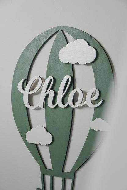 Personalized Hot Air Balloon Wooden Name Sign for Nursery