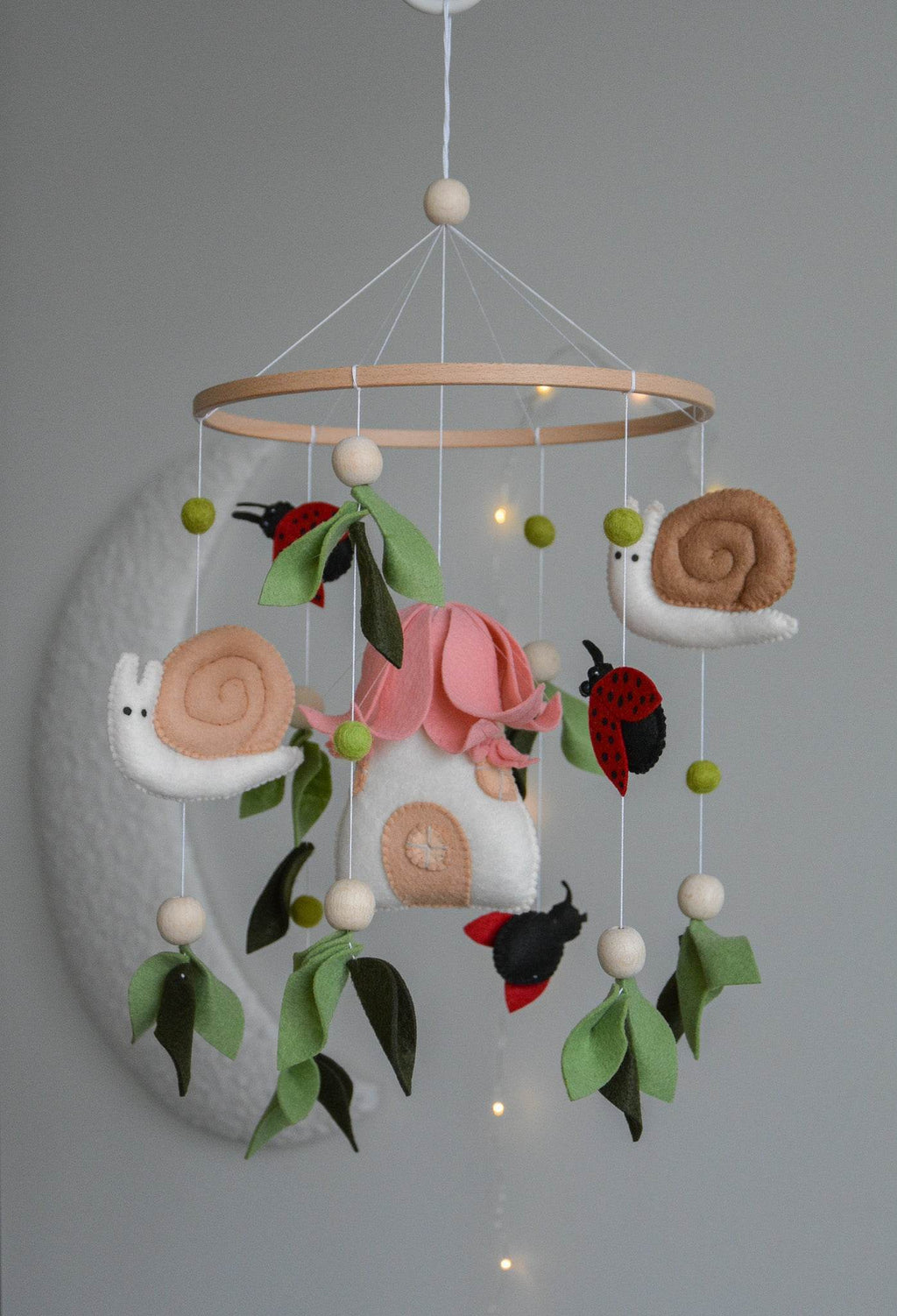 Woodland Fairy Forest Themed Baby crib Mobile, snail nursery, ladybug floral decor - Minidreams Decor
